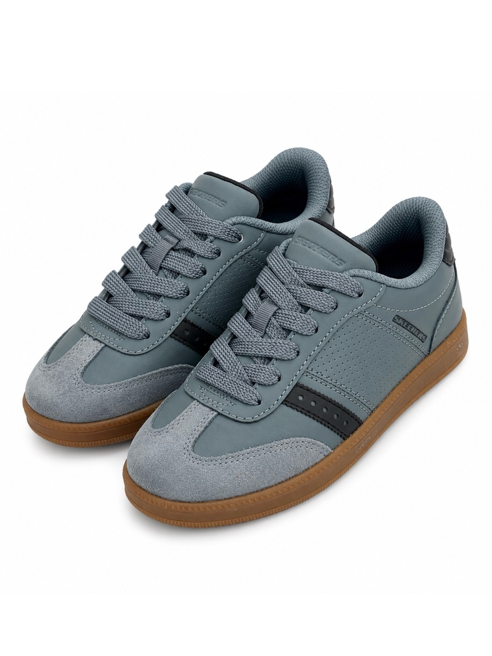 Skechers Kids Blue-Gray Sneakers with Brown Gum Sole